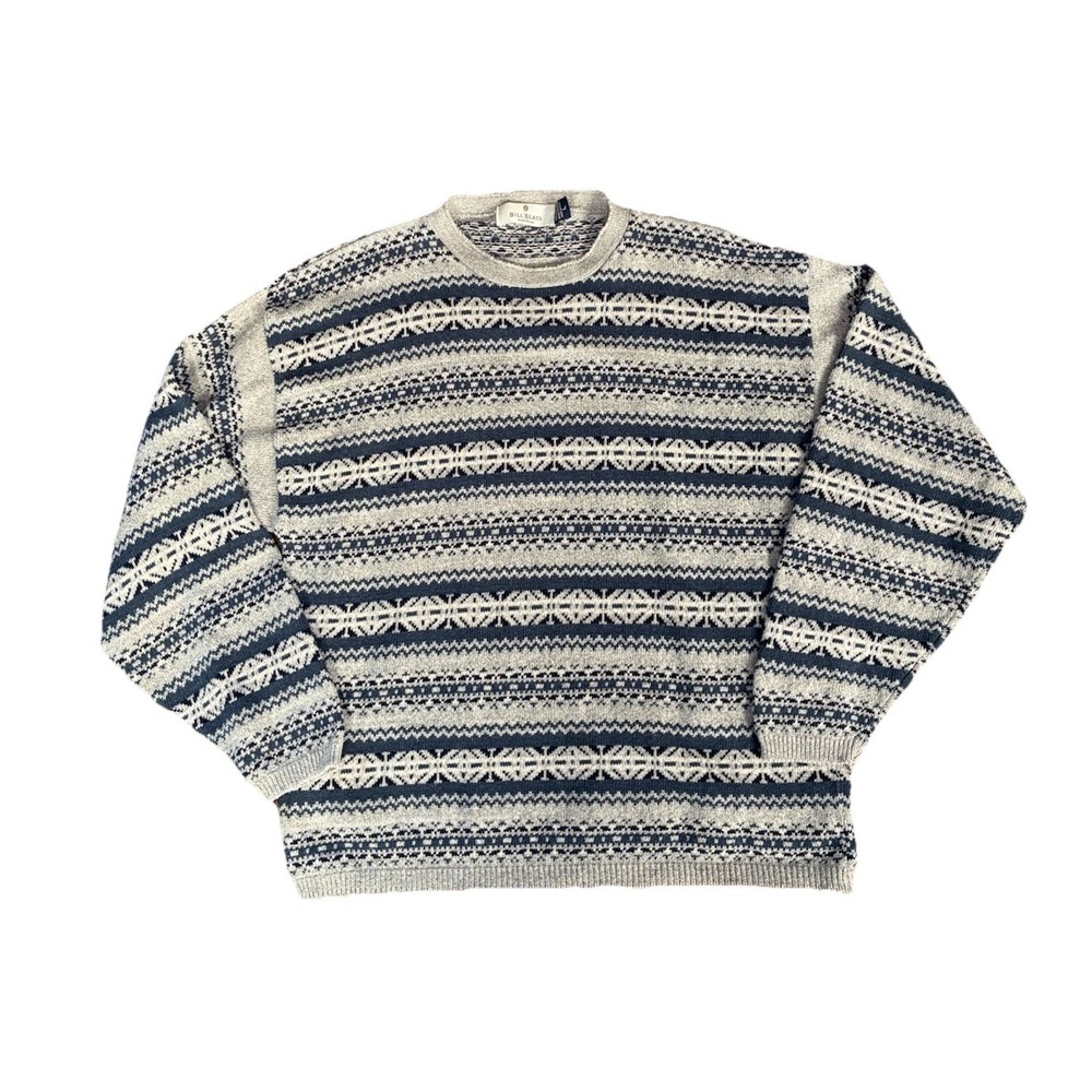 Vtg Bill‎ Blass Knit Sweater Men's L Hand Framed Nordic Print USA Bkur Grandpa
